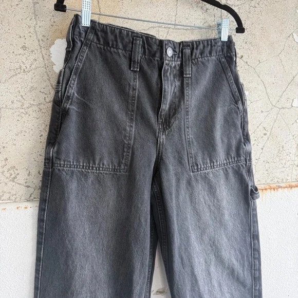 Free People Carpenter Jeans Wide Leg Cropped Utility Faded Black Women 27 Grunge - Picture 4 of 16